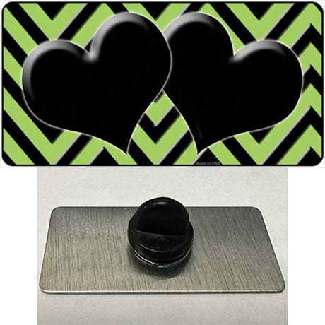 Lime Green Black Chevon Hearts Novelty Metal Hat Pin