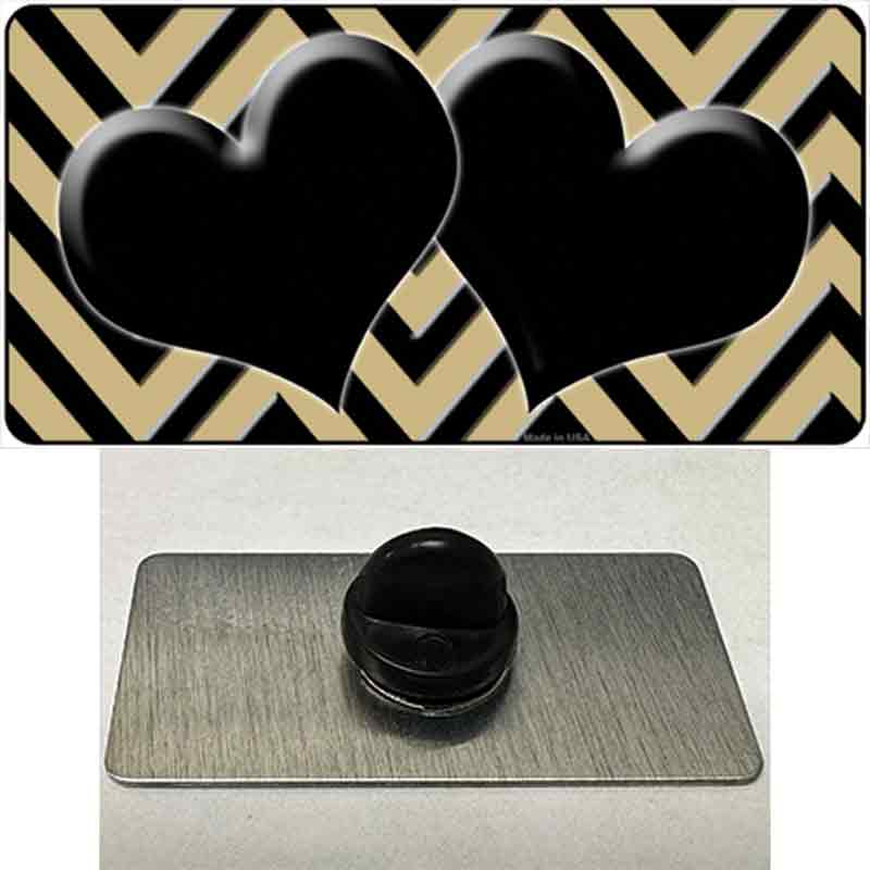 Gold Black Chevon Hearts Novelty Metal Hat Pin