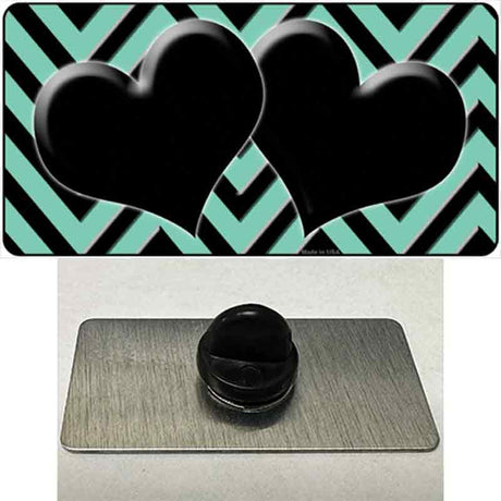 Mint Black Chevon Hearts Novelty Metal Hat Pin