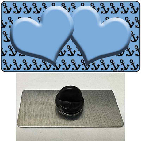 Light Blue Black Anchor Light Blue Heart Center Novelty Metal Hat Pin