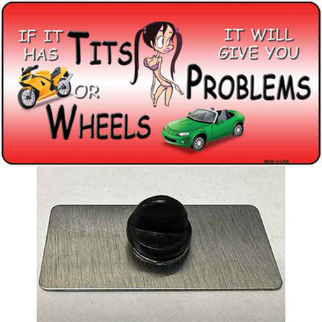 Tits Or Wheels Red Novelty Metal Hat Pin