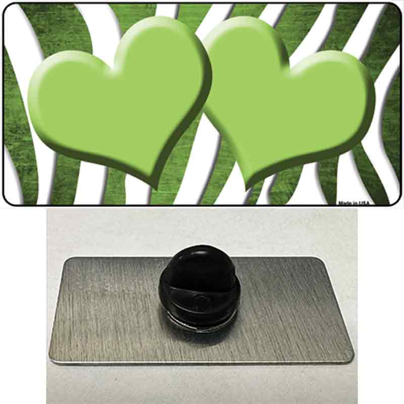Lime Green White Zebra Hearts Oil Rubbed Novelty Metal Hat Pin
