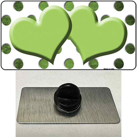 Lime Green White Dots Hearts Oil Rubbed Novelty Metal Hat Pin