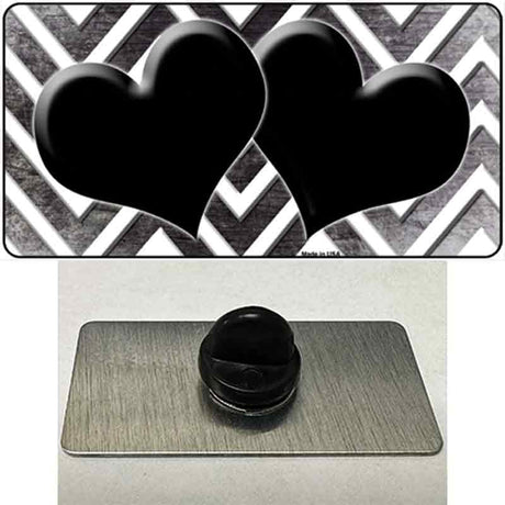 Black White Hearts Chevron Oil Rubbed Novelty Metal Hat Pin