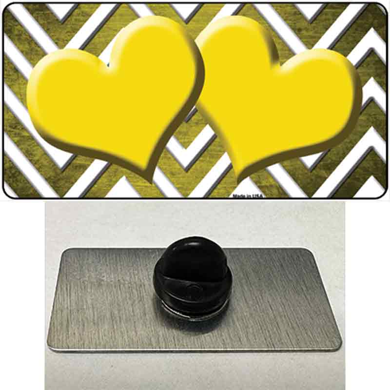 Yellow White Hearts Chevron Oil Rubbed Novelty Metal Hat Pin