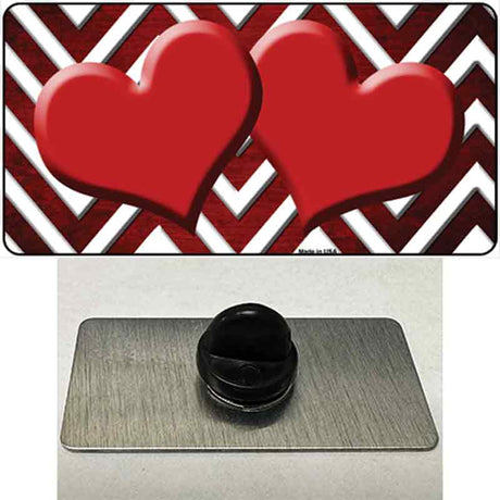 Red White Hearts Chevron Oil Rubbed Novelty Metal Hat Pin