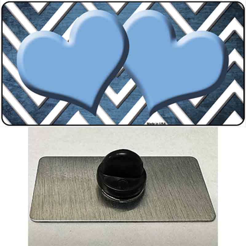 Light Blue White Hearts Chevron Oil Rubbed Novelty Metal Hat Pin