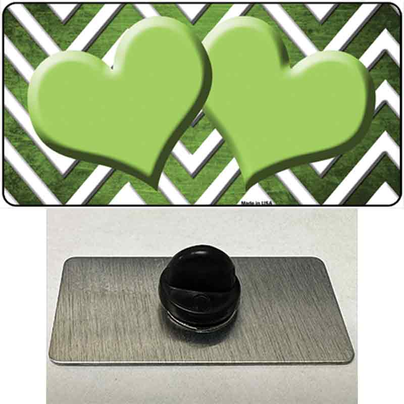 Lime Green White Hearts Chevron Oil Rubbed Novelty Metal Hat Pin