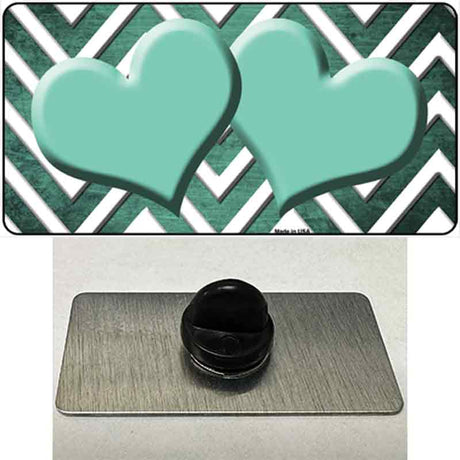 Mint White Hearts Chevron Oil Rubbed Novelty Metal Hat Pin