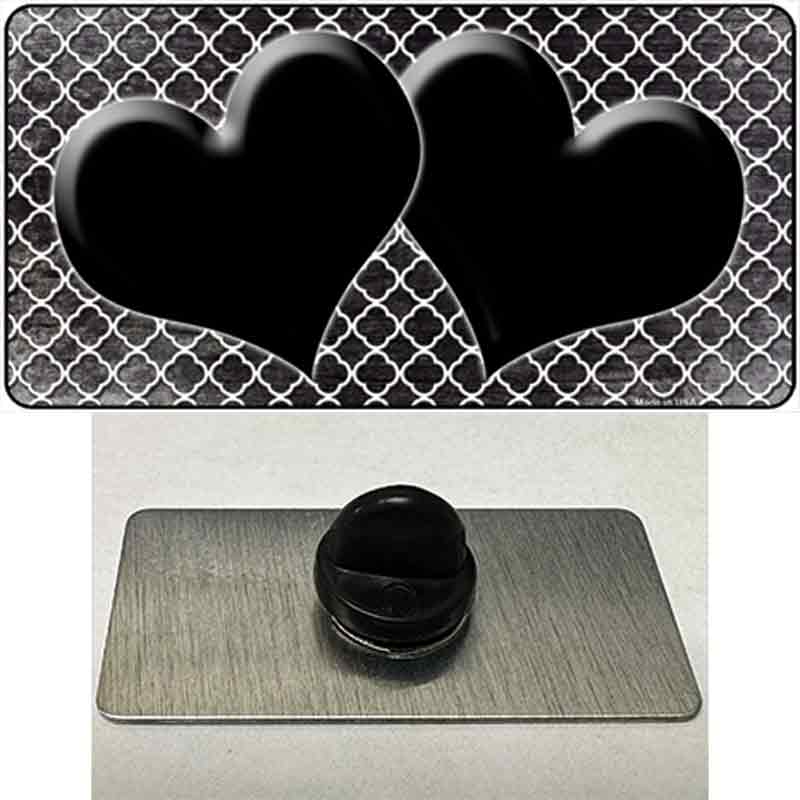 Black White Quatrefoil Hearts Oil Rubbed Novelty Metal Hat Pin