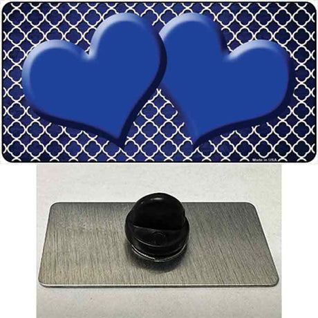 Blue White Quatrefoil Hearts Oil Rubbed Novelty Metal Hat Pin