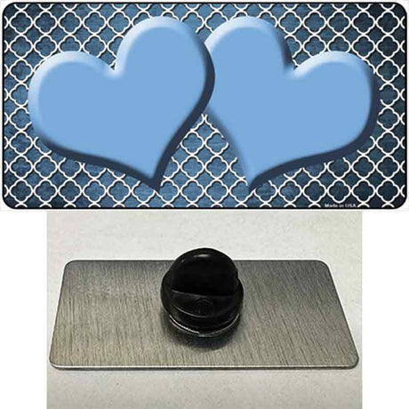 Light Blue White Quatrefoil Hearts Oil Rubbed Novelty Metal Hat Pin