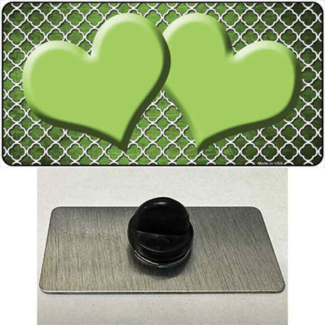 Lime Green White Quatrefoil Hearts Oil Rubbed Novelty Metal Hat Pin