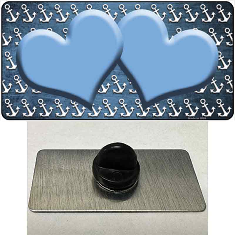 Light Blue White Anchor Hearts Oil Rubbed Novelty Metal Hat Pin