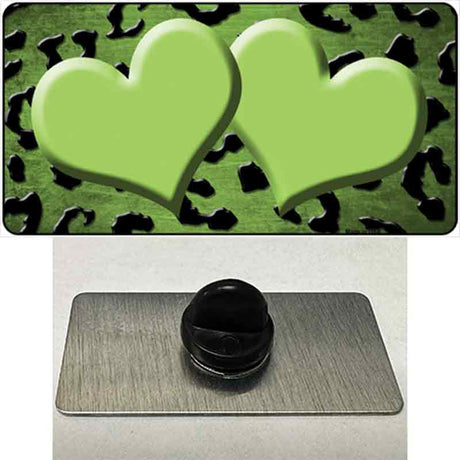 Lime Green Black Cheetah Hearts Oil Rubbed Novelty Metal Hat Pin