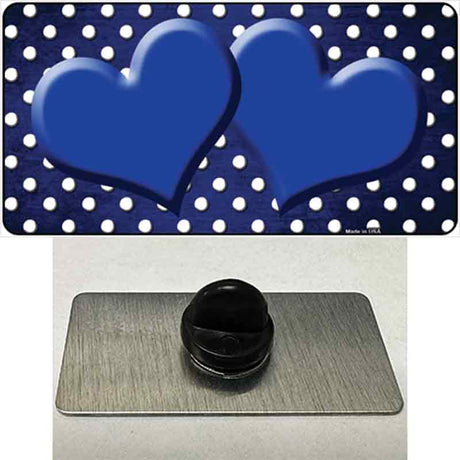 Blue White Small Dots Hearts Oil Rubbed Novelty Metal Hat Pin