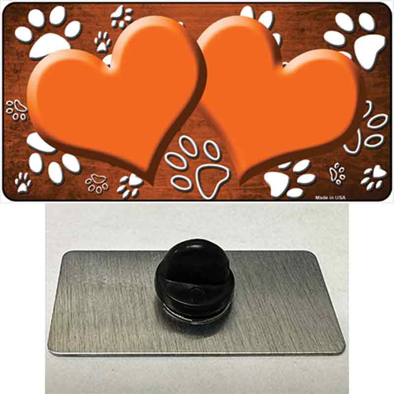 Paw Heart Orange White Novelty Metal Hat Pin