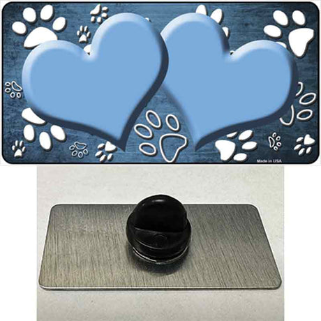 Paw Heart Light Blue White Novelty Metal Hat Pin