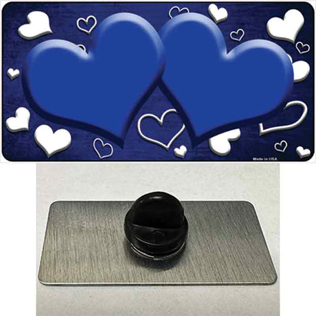 Blue White Love Hearts Oil Rubbed Novelty Metal Hat Pin