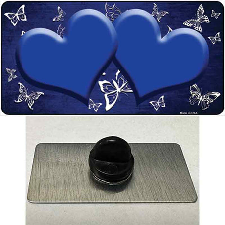 Blue White Hearts Butterfly Oil Rubbed Novelty Metal Hat Pin