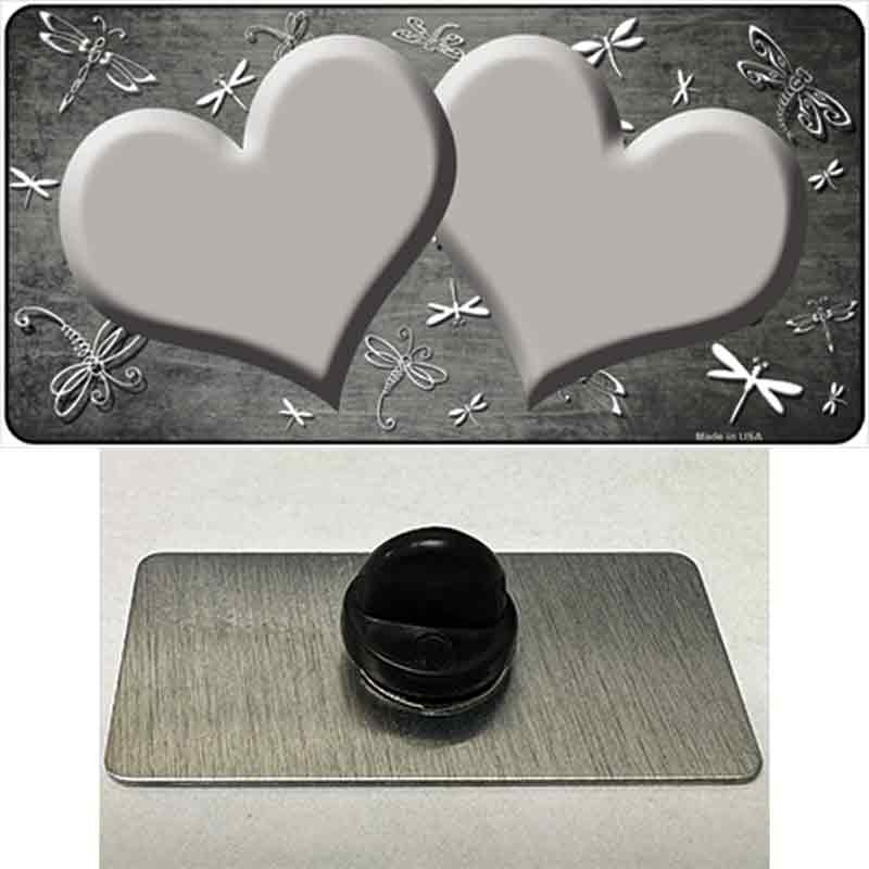 Gray White Dragonfly Hearts Oil Rubbed Novelty Metal Hat Pin