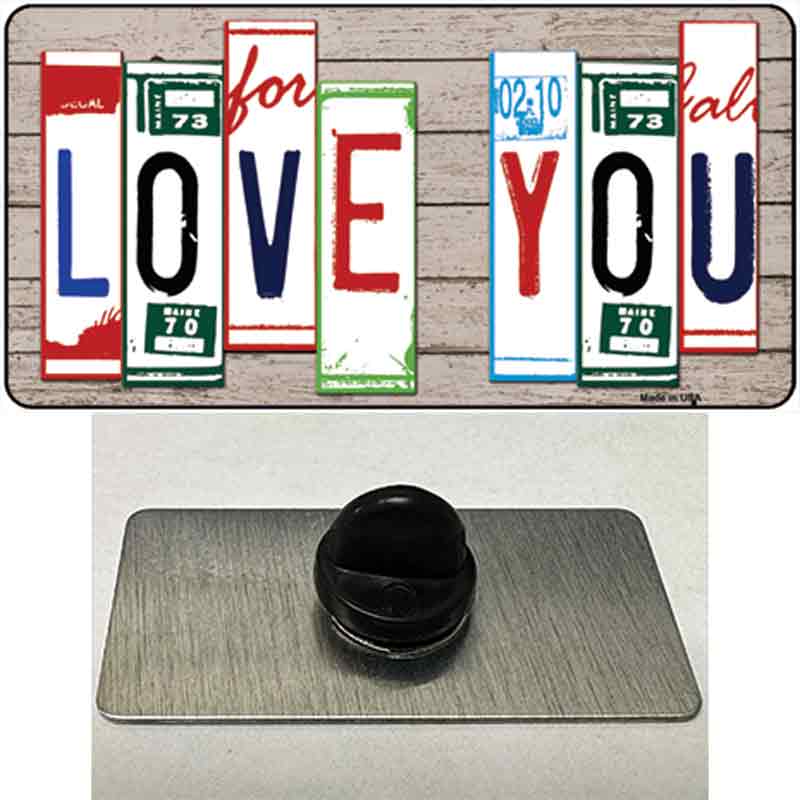 Love You License Plate Art Wood Novelty Metal Hat Pin