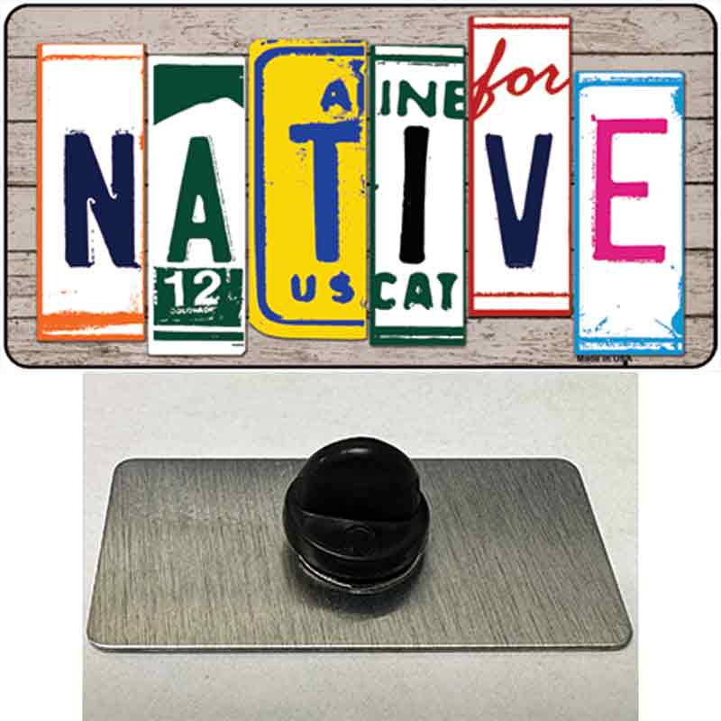 Native License Plate Art Wood Novelty Metal Hat Pin