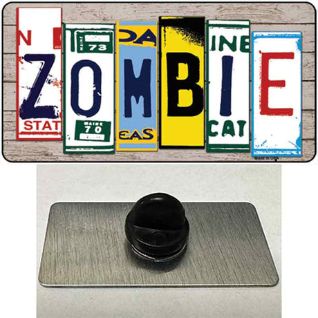 Zombie License Plate Art Wood Novelty Metal Hat Pin