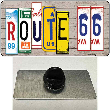 Route 66 License Plate Art Wood Novelty Metal Hat Pin