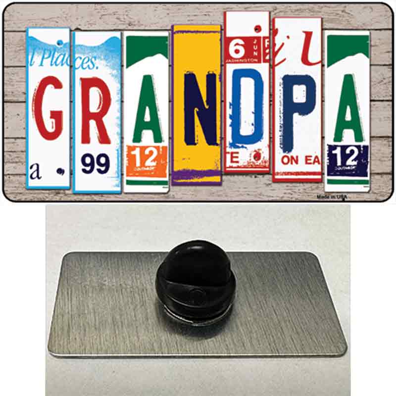 Grandpa Wood License Plate Art Novelty Metal Hat Pin