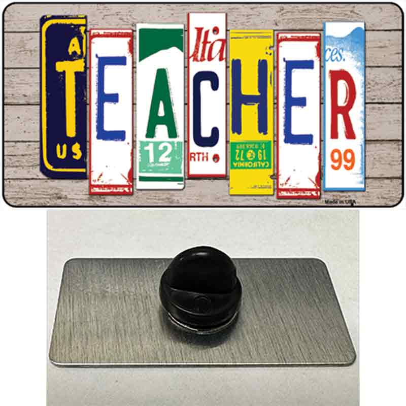 Teacher Wood License Plate Art Novelty Metal Hat Pin