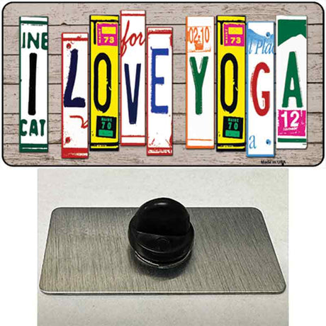 I Love Yoga Wood License Plate Art Novelty Metal Hat Pin