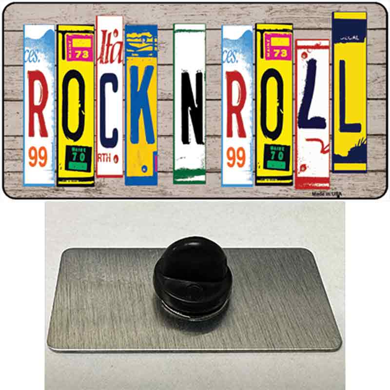 Rock N Roll Wood License Plate Art Novelty Metal Hat Pin