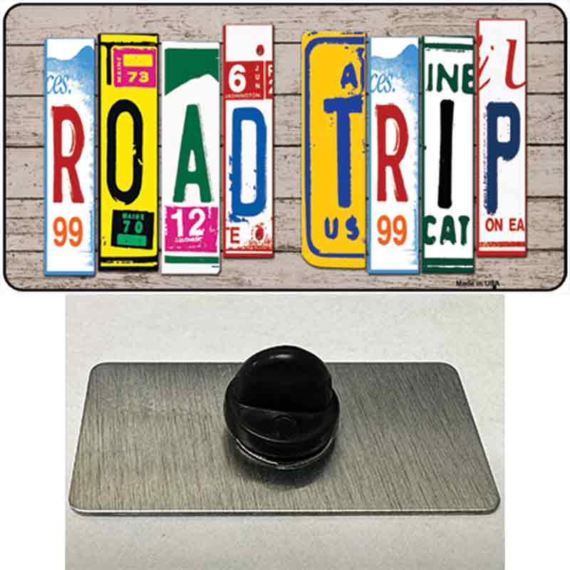 Road Trip Wood License Plate Art Novelty Metal Hat Pin