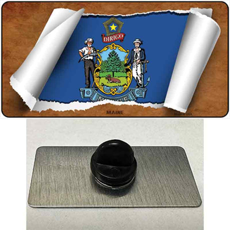 Maine Flag Scroll Novelty Metal Hat Pin