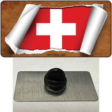 Switzerland Flag Scroll Novelty Metal Hat Pin