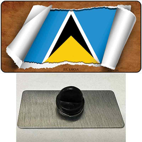 St Lucia Flag Scroll Novelty Metal Hat Pin