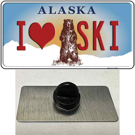 I Love Ski Alaska State Novelty Metal Hat Pin