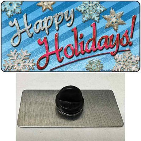 Happy Holidays Blue Novelty Metal Hat Pin