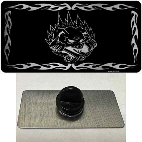 Pig In Flames Black Brushed Chrome Novelty Metal Hat Pin