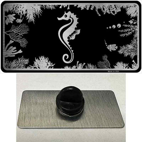 Sea Horse Black Brushed Chrome Novelty Metal Hat Pin