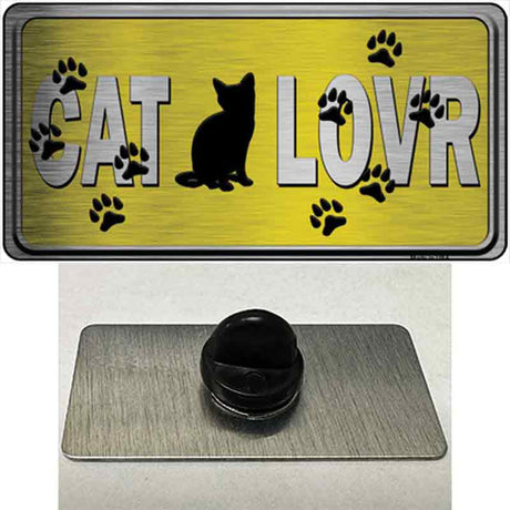 Cat Lover Yellow Brushed Chrome Novelty Metal Hat Pin Tag