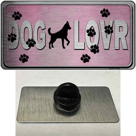 Dog Lover Pink Brushed Chrome Novelty Metal Hat Pin Tag