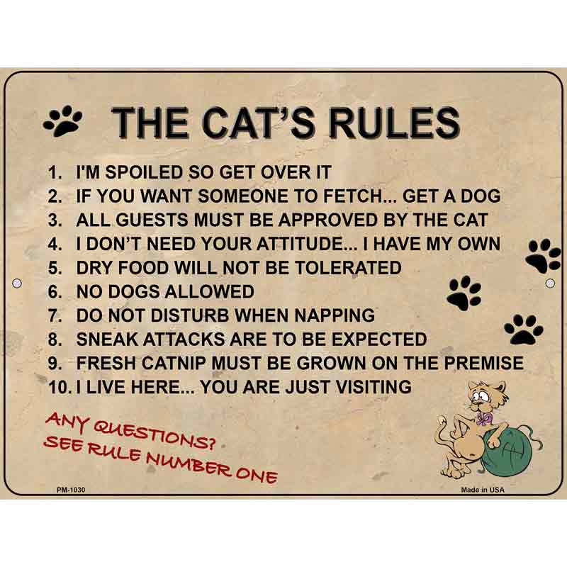 The Cats Rules Metal Novelty Parking Sign 4.5" x 6" (PM)