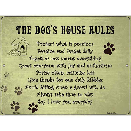 Dog House Rules Metal Novelty Parking Sign 4.5" x 6" (PM)