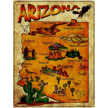 Arizona Map Metal Novelty Parking Sign 4.5" x 6" (PM)