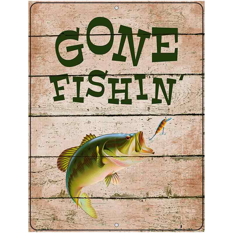 Gone Fishing Metal Novelty Parking Sign 4.5" x 6" (PM)