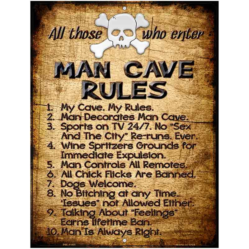 Man Cave Rules Metal Novelty Parking Sign 4.5" x 6" (PM)