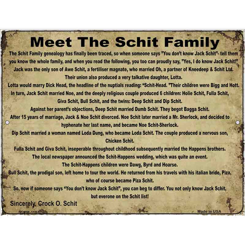 Meet The Schit Family Metal Novelty Parking Sign 4.5" x 6" (PM)