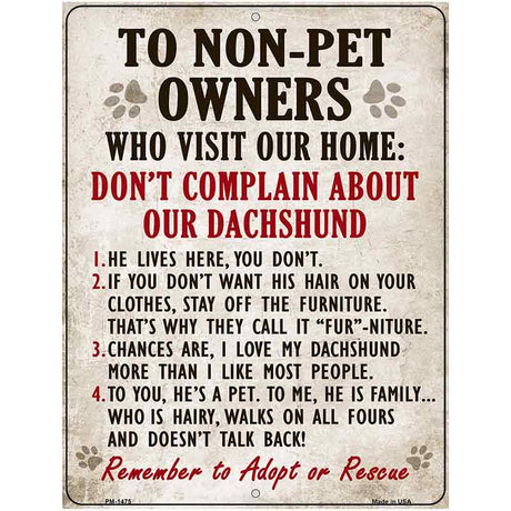 To Non Pet Owners Metal Novelty Parking Sign 4.5" x 6" (PM)